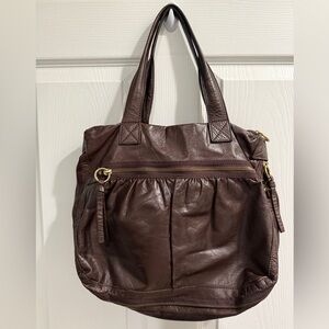 Abro Chic Mocha Mousse Leather Shoulder Bag Lots of gold zipper detail excellent